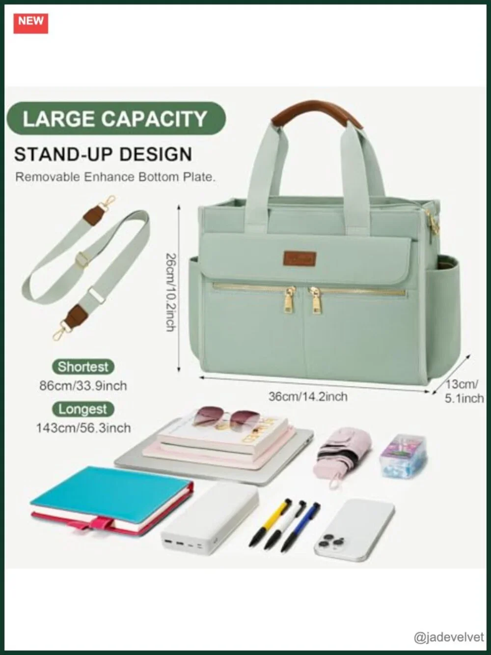 Large Canvas Tote Bag with Zipper and Compartments for Work College Bible